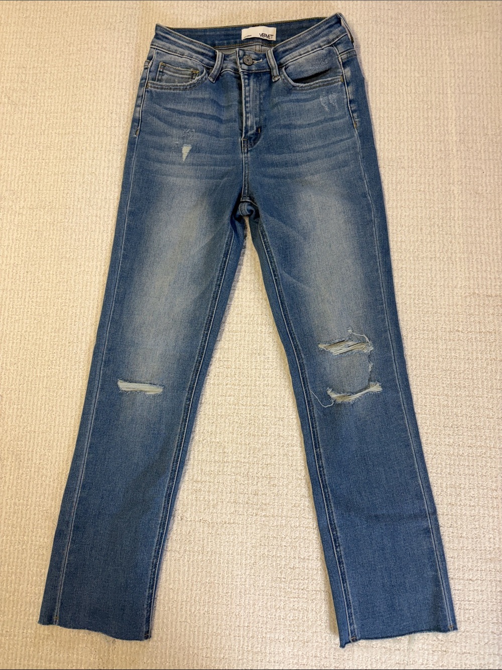 Vervet Distressed Straight Leg Jeans Light Wash Raw Hem Women Size 26